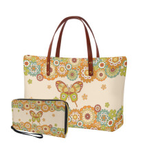 Ensemble sac à main et portefeuille Boho Butterfly Mandala 2 pièces – Sacoche à poignée supérieure + portefeuille en PU, idéal pour les