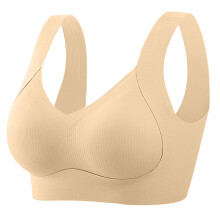 Sutien sport SYMOID pentru femei, fără armătură – nailon/spandex, respirabil și antiderapant, bej, M-5XL, pentru yoga și purtare zilnică
