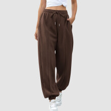 SYMOID Damen-Jogginghose mit hohem Bund, kaffeebraun, 100 % Polyester, elastischer Kordelzugbund, Bündchen an den Knöcheln, Seitentaschen, Größe