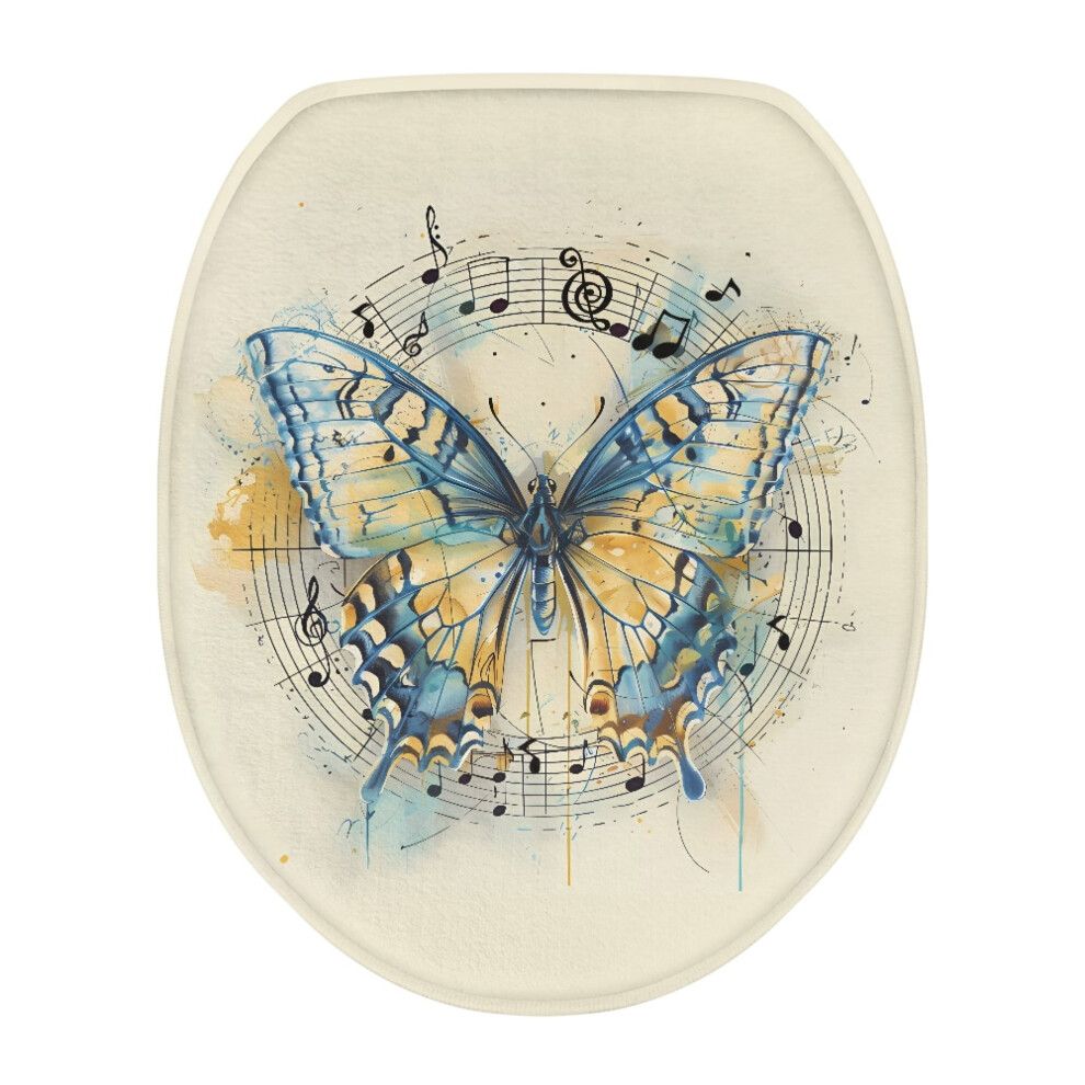 Butterflies Elongated Toilet Lid Cover, Washable, Elastic Bottom, Fits Most Standard Lids Â Bathroom Decor 974856412723