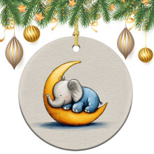 Adorable éléphanteau en céramique, décoration de Noël idéale pour femmes et hommes, compatible avec les crochets de sapin standard.
