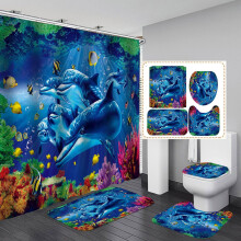 Rideau de douche requin pour salle de bain, décorations sur le thème de l'océan et des animaux marins, avec 12 crochets, en polyester