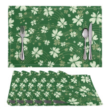 Set van 6 hittebestendige, antislip placemats met klavertje vier en muzieknootprint, PVC/polyester, wasbaar, 30 x 45 cm, decoratie voor St. Patrick's