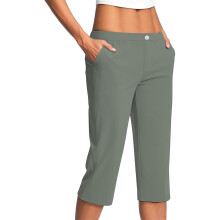SYMOID női capri leggings, rugalmas, lezser, zsebes nadrág, női, katonai zöld, M-es capri, kényelmes capri nadrág