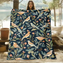 Cozy Bird Floral Flannel Blanket - Soft HD Digital Print Cooling Cotton, All-Season Breathable Gift for Family & Friends
