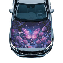 Housse de capot de voiture violette à motif papillon et fleurs (1 pièce)