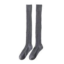 1 paar dames dijhoge sokken extra lang dubbel ruitvormig kabelbreisel winter thermische katoenen laarskousen beenwarmers