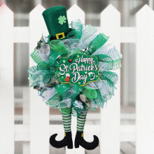 St. Patrick's Day Deko-Netzkranz, festliche Schleife, Festival-Hängeornamente für Haustür, Veranda, Wand, Fenster, Landhausdeko