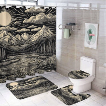 Vintage Mountain 4-Piece Shower Curtain Set with Non-Slip Rugs & Toilet Mat – Durable, Waterproof Bathtub Decor