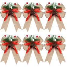 Lot de 6 nœuds de Noël avec pommes de pin et aiguilles, ruban de velours pour sapin, couronne et décorations à faire soi-même – Idéal pour