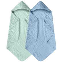Lot de 2 serviettes de bain à capuche pour bébé, 100 % coton mousseline, 81 x 81 cm, douces et absorbantes pour les nouveau-nés, les nourrissons