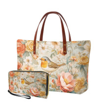 Ensemble sac à main et portefeuille Robin à imprimé pivoine (2 pièces) pour femme : sac fourre-tout imperméable, sac bandoulière, portefeuille