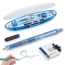 Pluma estilográfica retráctil de 0,38 mm, tinta azul/negra transparente