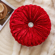 Coussin rond en velours motif fleur de glace, coussin de chevet, coussin de canapé, coussin de fenêtre, coussin citrouille (rouge)