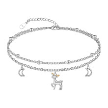 Bracelet de cheville CHIC & ARTSY en argent sterling - Bracelet de cheville hypoallergénique avec motif cerf mignon pour femme - Bijou de cheville