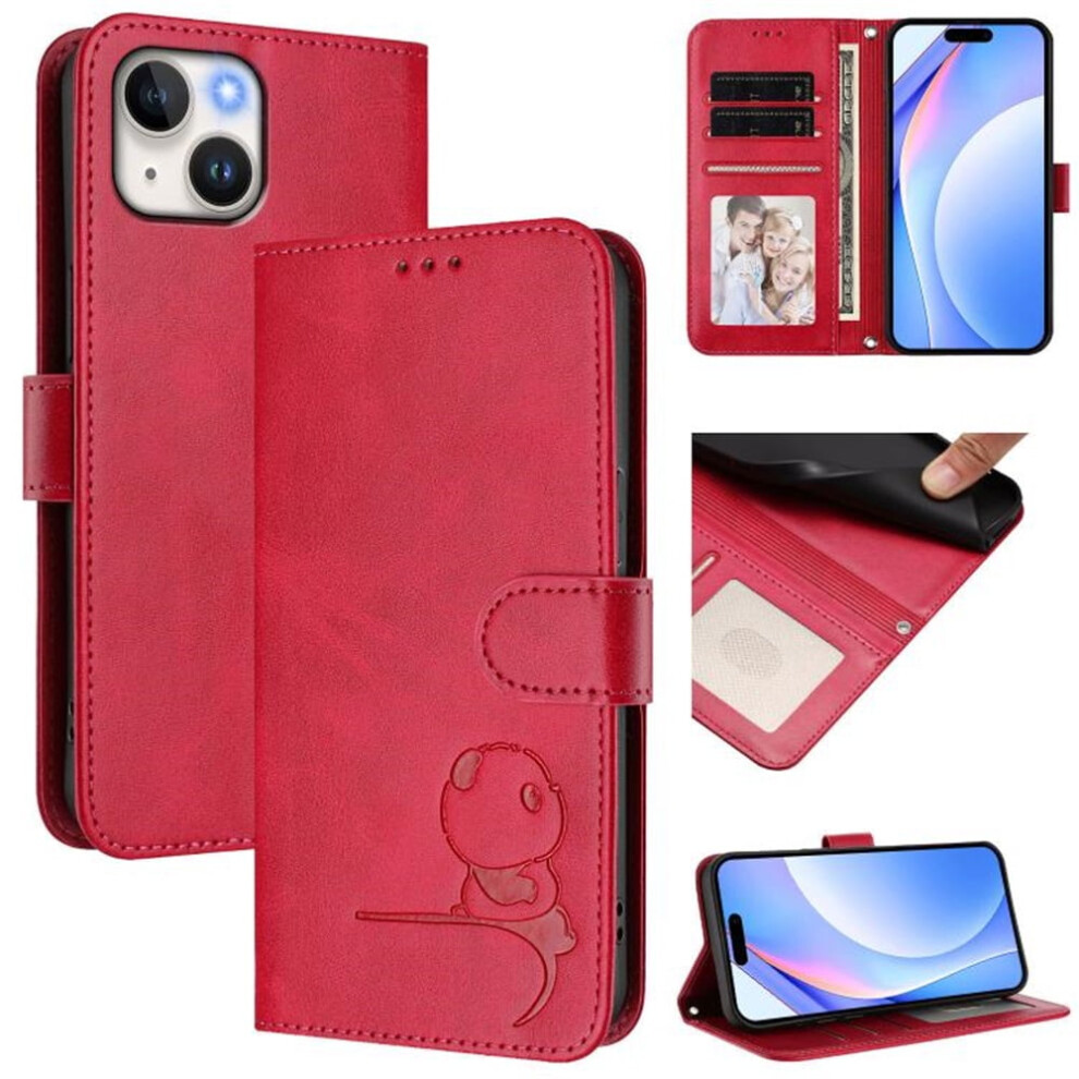Panda Embossed Leather Iphone 15 Case With Rfid Wallet Rose 9066521670529