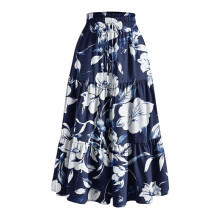 Gonna lunga svasata ampia a balze in tinta unita da donna, blu scuro, taglia L
