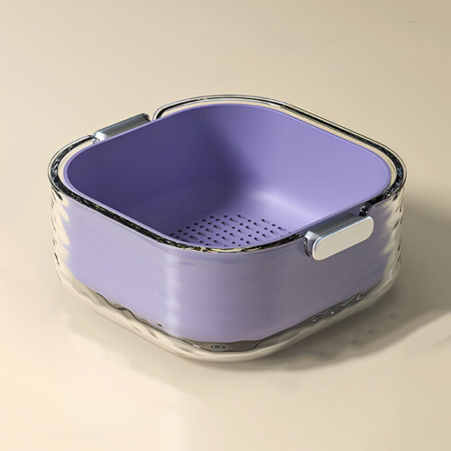 Dirt Cheap Double-Layer Vegetable Washing Basin, Medium, Lilac Purple, Stackable & Detachable – Compatible with Standard Sinks
