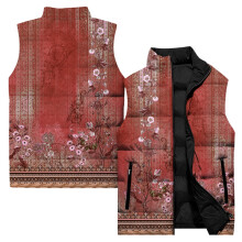 Ladies' Casual Fashion Sleeveless Floral Printed Cotton Vest Jacket, Red, Size XXXL