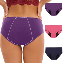 3 Pack Women's Period Underwear, Plus Size Leakproof Panties, Breathable Comfortable Overnight Period Panties, Anti-Side Leak