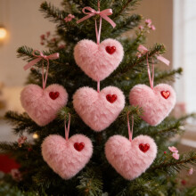 Pink Fur Plush Heart Ornament, 11x12cm Soft Fuzzy Garland Pendant for Tree, Wedding & Holiday Decor – 1PC