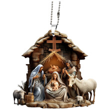 2.4 Inch Nativity Scene Acrylic Ornament Double Sided 3D Print Christmas Tree Decoration Holiday Hanging Pendant for Home Car Gift