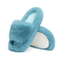 Women's Memory Foam Slippers, Fuzzy Plush & Faux Fur Lined, Anti-Skid Sole, Beige, Sizes 6.5–8