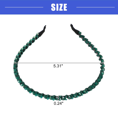 Fascia per capelli da donna con strass, verde, 13,5 cm x 0,6 cm 2