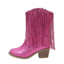 Girls' Solid Leather Western Cowboy Boots with Tassels – Compatible with Kids' Autumn/Winter Casual Wear