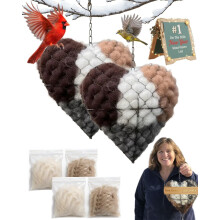 Handgemaakte nestelhartjes van alpacavezel (2 stuks) – houder voor nestmateriaal, winterse boombescherming en kolibriehuisje voor tuindecoratie;