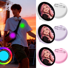 Digital Badge Pin, 2" Interactive LED Badge w/ Photo, Video, GIF, 18H Battery, Smart Digital Pin, Compatible with Cosplay & Anime