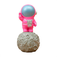 Statuetta di astronauta rosa acceso per la scrivania – Ornamento a tema spaziale in poliresina, adatto per ufficio e casa