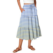 Gonna midi da donna casual a righe con elastico in vita e coulisse, azzurra, taglia S