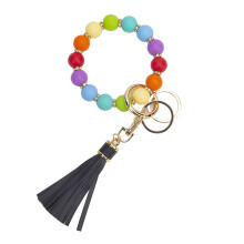 Silicone Beaded Bracelet Wrist Keychain Hanging Ornament European PU Tassel Hand Chain & Key Ring Womens Key Fob