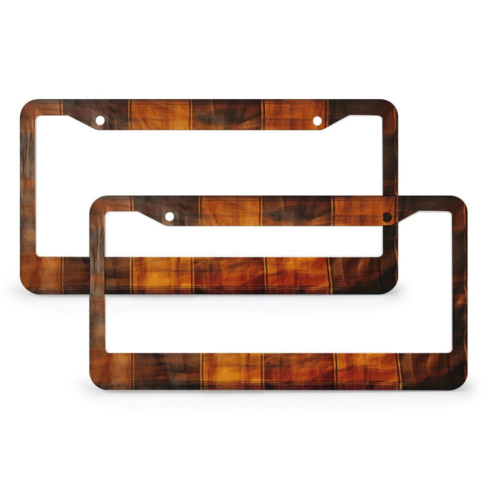 Autumn Plaid Vintage Print License Plate Frames 2 Pcs Fall Decor Grateful Thanksgiving Car Accessories Fits All Car 2 Holes Metal License Plate Frame 9558830156561