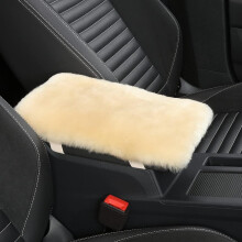 Sheepskin Armrest Cover for Car Console, Fluffy Wool Protector 7x13", Compatible with Most Vehicles (Shearling, Pearl)
