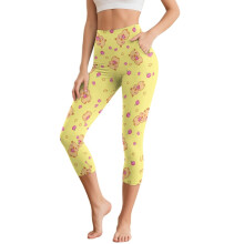 Capybara mintás capri jóga leggings, magas derekú, női sport leggings zsebekkel, XL