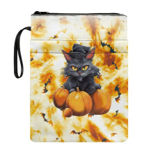 Book Cover Easy Carry Book Case Polyester Fabric Waterproof Storage & Portability with Lightweight Book Organzoer Holder Black Cat