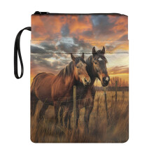 Horse Pattern Book Cover Sleeve Book Organzoer Holder Polyester Fabric Washable Reusable with Pocket Book Organzier Holder