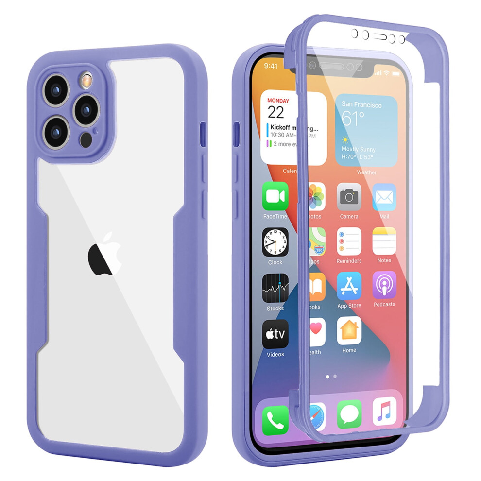 Compatible With Iphone 13 Pro Max Clear Case W/ Built-In Screen Protector & Camera Lens Protection, Transparent Rugged Tpu Full Body Case Â Purple 9558830158824