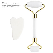 Rose Quartz Face Roller & Gua Sha Set – De-puff, sculpt & glow; natural stone massager for face, eyes, neck; white, packed in compatible with OPPO