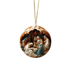 Acrylic 2D Nativity Christmas Ornament – Wreath for Tree & Home, Holiday Gift for Mom, Dad, Newborns, Newlyweds, Compatible with Standard Hooks
