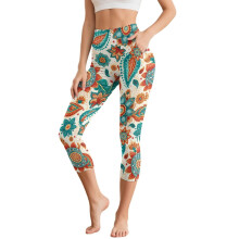 Virágmintás jóganadrág nőknek, hasizmoló edzőleggings, lélegző jógaleggings zsebekkel, M