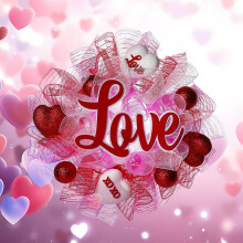 15,7 Zoll großer Herz-Netzkranz zum Valentinstag mit Schleife – Dekoration für Tür, Wand, Fenster im Landhausstil, geeignet für Feiertagsfeiern
