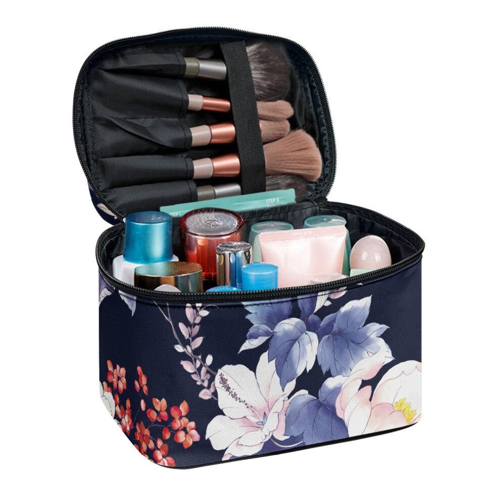 Brush Protectors Portable Travel Cosmetic Bags Brush Storage Polyester Large Capacity(Flower)