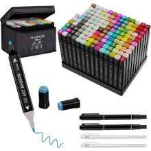 Dual Tip Alcohol Illustration Markers for Adult Coloring, Permanent Graffiti Marker with Case and Holders for Sketching,Drawing,Coloring 136 PCS