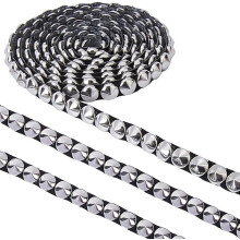 2 Yards 8mm Hot Fix Nailhead Trim, Silver Convex Dome with Black Base, Iron-On Pyramid Stud Applique for DIY Clothes & Bags