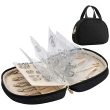 Portable Peach Skin Velvet Jewelry Bag, Large Capacity Travel Jewelry Case with Loose-leaf Organizer, Style B