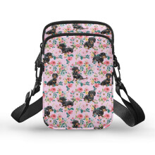 Schultertasche mit Dackel- und Blumenmuster, verstellbarer Schultergurt, Unisex, für Reisen, Outdoor-Aktivitäten und den Alltag, Umhängetasche aus