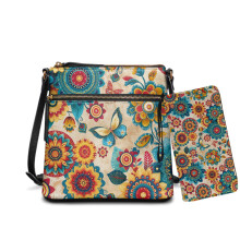 Set de genți crossbody mari pentru femei cu imprimeu boho mandala și fluturi – geantă, geantă de umăr, poșetă și portofel, compatibile